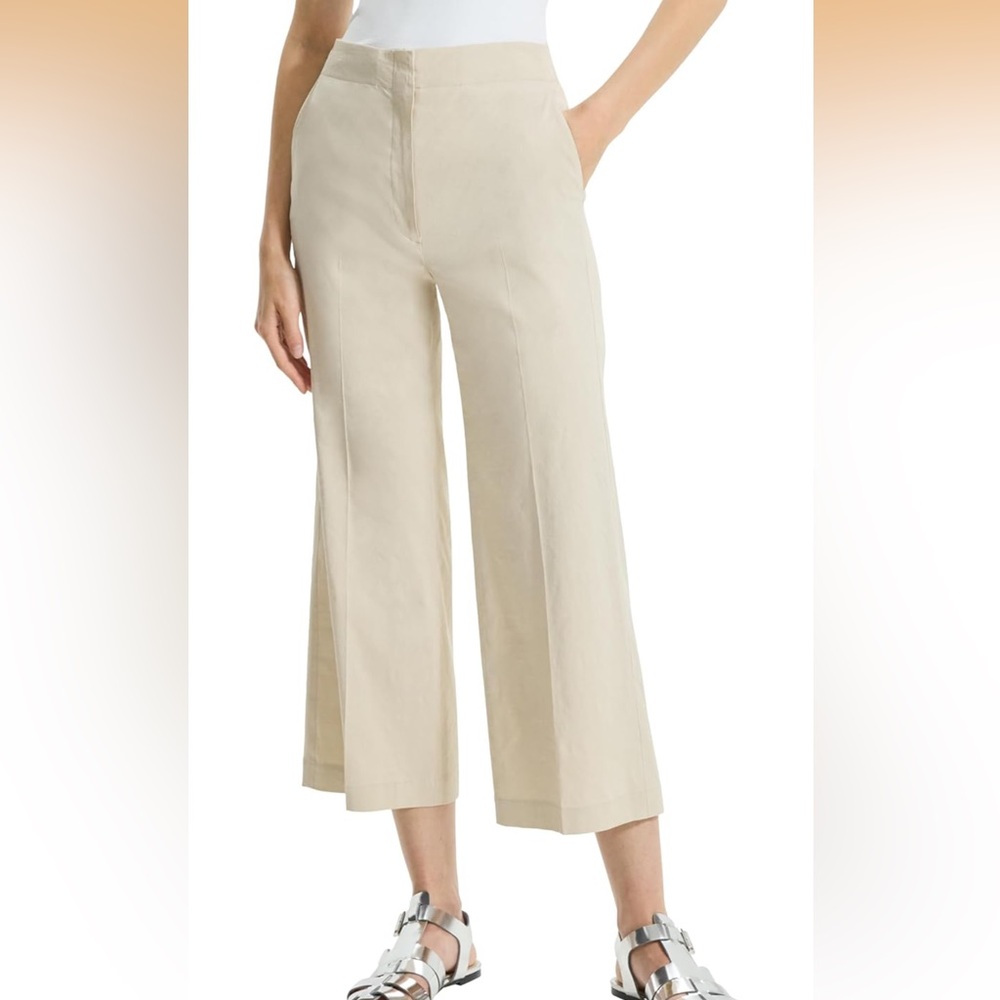 THEORY Terena cropped linen-blend wide-leg pants. Colour Off White. Size 4. EUC